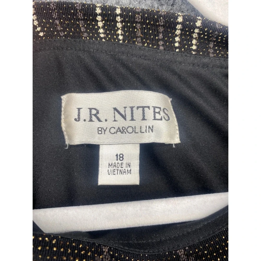 J.R. Nites Carol Lin Metallic Chevron Blouson Dress Womens 18 Brown Gold Party